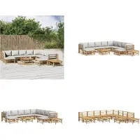 vidaXL Juego de jardín de 12 piezas con cojines grises claros, de bambú. Juego de jardín para relajación. Conjunto de muebles de jardín para relajación. Juego de muebles de jardín