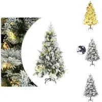 vidaXL Árbol de Navidad con iluminación, adornos de nieve y piñas, 195 cm, PVC y PE - Árboles de Navidad