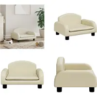 vidaXL Cama para perros, color crema, 50x40x30 cm, de cuero sintético - Cama para perros - Camas para perros - Sofá para perros - Sofá para mascotas