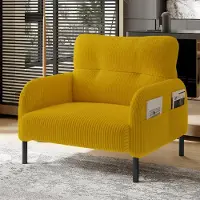 OKWISH : Sillón individual de relax con bolsillos laterales a ambos lados, ideal para el dormitorio y el estudio. Sillón de una plaza con reposabrazos, tapizado en terciopelo, color amarillo