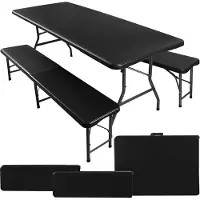Gardlov Juego de jardín plegable negro: mesa + 2 bancos, 180 cm