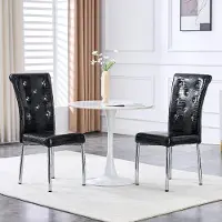 Ninkear Juego de dos sillas de comedor, estilo retro, tapizadas en cuero de cocodrilo, con cierre de cristal (negro)