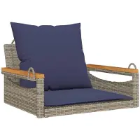 vidaXL Silla colgante con cojín, color gris, 63x62x40 cm, fabricada en polirratán