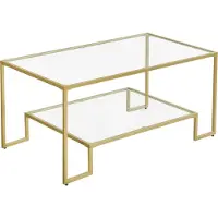 Vasagle : Mesa de centro de vidrio, mesa auxiliar para sala de estar, con 2 estantes de vidrio templado, estructura de acero, dimensiones 100 x 55 x 45 cm, decoración para sala de estar, color dorado