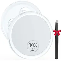 OEM Espejo de maquillaje redondo de 30x con aumento, de 10 cm de diámetro, con 3 ventosas y un aplicador de maquillaje