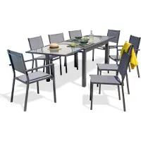 DCB Groupe Juego de comedor de jardín para 8 personas, fabricado en aluminio con encimera de vidrio