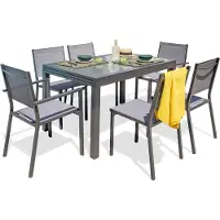 DCB Groupe Juego de mesa para 6 personas, con estructura de aluminio lacado y tablero de vidrio