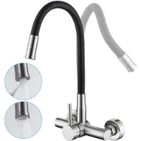 Markenlos Grifo de cocina de acero inoxidable, montado en la pared, con 2 tipos de chorro de agua y un caño flexible