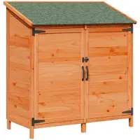 vidaXL . Caseta de jardín con techo y cerradura, color marrón, 106,5 x 56 x 113,5 cm