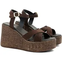Desa Sandalias de dedo 'Damen-Wildledersandalen mit Keilabsatz und Metallschnalle' marrón