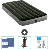 OEM Cama individual con colchoneta inflable, 99 x 191 x 25 cm, color verde, incluye ropa de cama, bomba y kit de reparación
