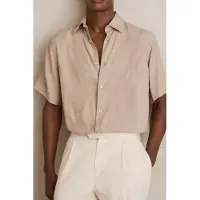 Reiss Ss Floral Jacquard Shirt Oatmeal Talla: L | Camisas Casuales Outlet | Hombre