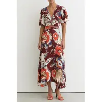 Reiss Printed Midi Dress Burgundy Talla: 6 | Vestidos Midi Outlet | Mujer | Marrón