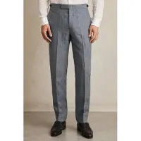 Reiss Prince Of Wales Check Linen Trouser Soft Blue Talla: W30 | Pantalones Sastre Outlet | Hombre | Blanco