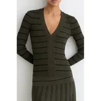 Reiss Striped Craft Stitch Top Khaki Green/black Talla: L | Manga Larga Outlet | Mujer | Marrón
