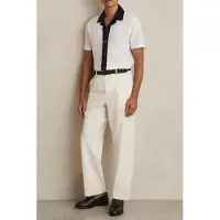 Reiss Ss Textured Colour Block Cuban Shirt White/navy Talla: XS | Camisas Casuales Outlet | Hombre | Blanco