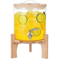 OEM Dispensador de bebidas refrigeradas de vidrio con cabezal de limpieza de acero inoxidable y base de madera. Dispensador de bebidas frías de 5 litros para fiestas