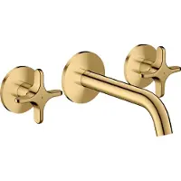 Hansgrohe Grifo de lavabo encastrado One, de tres orificios, para montaje en pared, con caño de 160 mm y mandos tipo palanca, con acabado dorado pulido