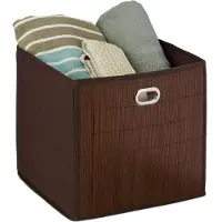 Relaxdays , cesta de almacenamiento de bambú, cesta cuadrada para el baño, cesta de tela alta para estanterías, dimensiones: 31 x 31 x 31 cm, plegable, color marrón