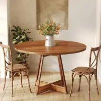 Tribesigns : Mesa redonda para comedor, ideal para 2-4 personas, de 100 cm de diámetro, estilo rústico para cocina o comedor. Mesa de madera con base resistente, color marrón