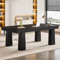 Tribesigns , escritorio de 160 cm, mesa de reuniones moderna de estilo industrial, rectangular y robusta, con 4 patas cónicas, ideal para oficina o espacio de trabajo, color negro
