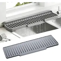 Markenlos Alfombrilla de silicona para proteger paredes, protector abatible para fregadero, alfombrilla para desagües de cocina/baño, alfombrilla protectora delgada y larga (gris, 45 x 15 cm)