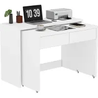 Aiorber Escritorio y cómoda 2 en 1 de , escritorio compacto, extensible y plegable, escritorio con ruedas, diseño que ahorra espacio, 110 x 40 x 78 cm, blanco