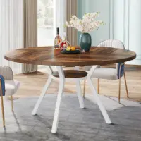 Tribesigns : Mesa redonda para comedor de 4 plazas, mesa de cocina redonda moderna con espacio de almacenamiento, mesa de cocina redonda de 120 cm para sala de estar, cocina o comedor, color blanco