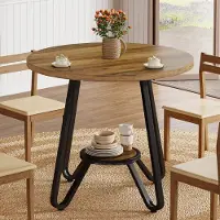 Tribesigns , mesa redonda de comedor de 80 cm, con doble estante, pequeña mesa de cocina para 2 personas, mesa de comedor con base de metal de estilo industrial, ideal para comedor o como mesa de café