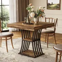 Tribesigns : Mesa de comedor para 4 personas, estilo industrial, con 2 compartimentos de almacenamiento, 80 x 80 x 76 cm. Ideal para cocina, comedor o sala de estar, color marrón rústico