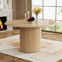 Tribesigns : Mesa de comedor redonda para 4 personas, mesa de estilo rústico de 120 cm con patas de metal, pequeña mesa de comedor moderna de madera maciza (sillas no incluidas)