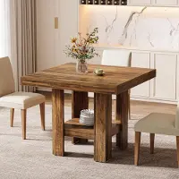 Tribesigns : Mesa cuadrada de comedor de 80 cm, ideal para 4 personas, pequeña mesa de cocina con superficie de almacenamiento, muebles compactos para comedores, oficinas y restaurantes, color marrón