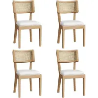 Aiorber : 4 sillas de comedor de madera maciza con respaldo de ratán, cojines de terciopelo, diseño moderno y cómodo, color madera
