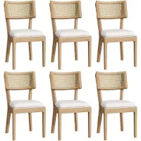 Aiorber : 6 sillas de comedor de madera maciza con respaldo de ratán, cojines de terciopelo, diseño moderno y cómodo, color madera