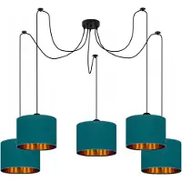 FKL DESIGN Home Deco Lámpara de techo turquesa, estilo vintage y moderno, casquillo E27, diseño de 5 luces, modelo N230-P5-T