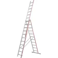Hymer Escalera multiuso , de tres secciones, con 3 escalones por sección, altura vertical de 5,11 m, alcance máximo de 5,91 / 8,46 m, peso de 21,8 kg