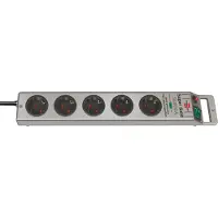 Brennenstuhl Super-Solid, regleta de enchufes con protección contra sobretensiones, 5 enchufes, color plateado, 2,5 metros, cable H05VV-F 3G1,5, modelo 1153340315