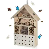 Markenlos Protección para insectos: abejas y escarabajos. Hotel para abejas para jardín o balcón. Fabricado en madera, dimensiones: 40 x 28 x 9 cm