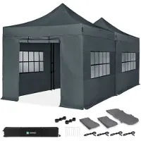 Vonroc Carpa para Fiestas – 6 × 3 m – Carpa Premium Easy‑Up | Set incl. 2 Carpas, Paredes Laterales y Kit de Conexión – Gris
