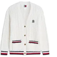 Tommy Hilfiger Cárdigan 'Global Stripe Oversized Cable' rojo / negro / blanco
