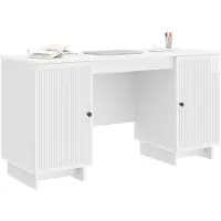 vidaXL Escritorio de alta brillo, blanco, con estructura de madera, 142,5 x 50 x 75 cm