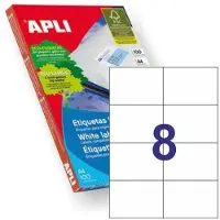 APLI Etiquetas A4 105 x 74 mm — 8 por hoja | Pack 100 hojas