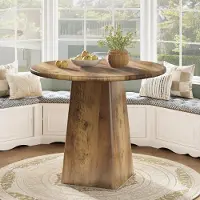 StarTech.com Mesa redonda para comedor - Mesa de cocina para 2-4 personas - Diámetro 80 cm, altura 76 cm - Estilo rústico - Aspecto de madera MDF - Base cuadrada - Color marrón