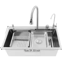 OEM Fregadero de cocina, acero inoxidable 304 de larga duración, grifo extensible, color plateado