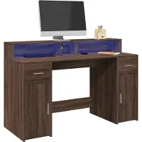 vidaXL Escritorio LED blanco, 140x55x91 cm, material de madera