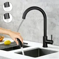 ZMH Grifo de cocina negro, extractor para fregadero con ducha. Grifo para fregadero de acero inoxidable, giratorio 360°, con 2 modos de funcionamiento