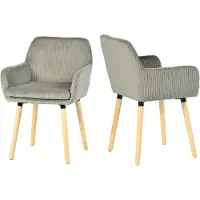 Meubles Cosy Juego de 2 sillas de comedor de estilo escandinavo con patas de madera y reposabrazos de pana gris – ELIA