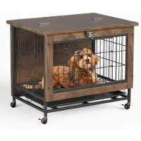 StarTech.com Jaula para perros de madera rústica - Transportín para perros - 66 cm - Puerta doble - Estilo de mueble - Con ruedas - Plato extraíble - Para perros de tamaño mediano - Color marrón