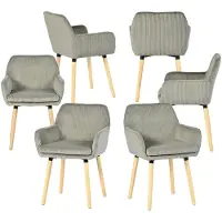 Meubles Cosy Set van 4 eetkamerstoelen in Scandinavische stijl met houten poten en grijze armleuningen van corduroy – ELIA