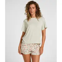 Hunkemoller Pijama de pantalón corto 'Daisy' verde / verde pastel / rosa